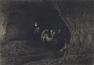 Jesus lade sig i graven av after Albert Robida