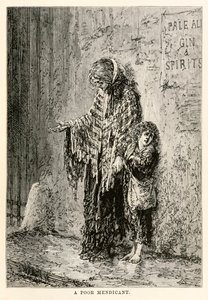En fattig mendicant, från Around the World in Eighty Days av Jules Verne (1828-1905), graverad av Louis Dumont (f.1822) 1873