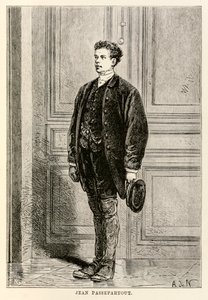 Jean Passepartout, från Jorden runt på åttio dagar av Jules Verne (1828-1905), graverad av Louis Dumont (f.1822) 1873