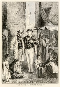 Min klocka? En familjeklocka!, från Around the World in Eighty Days av Jules Verne (1828-1905), graverad av Louis Dumont (f.1822), 1873