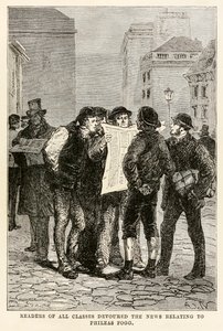 Läsare av alla klasser slukade nyheterna om Phileas Fogg, från Around the World in Eighty Days av Jules Verne (1828-1905), graverad av Louis Dumont (f.1822) 1873