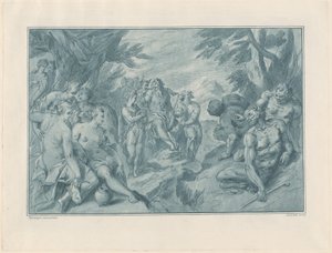 Den musikaliska tävlingen mellan Apollo och Pan av after Bartholomaeus Spranger Andrea Scacciati