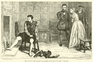 Han tog av sig skorna och slangen och sträckte ut benet mot lågan av after Charles Green