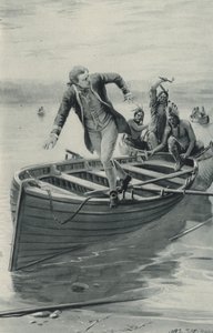 Kapten James Cook hoppar ur sin båt när de röda indianerna hoppar in