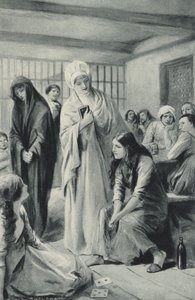 Elizabeth Fry går fritt in och ut ur fängelsehålorna i Newgate av after Charles Mills Sheldon