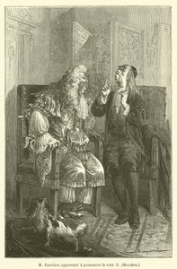 M Jourdain lär sig uttala rösten U, Moliere av after Emile Antoine Bayard