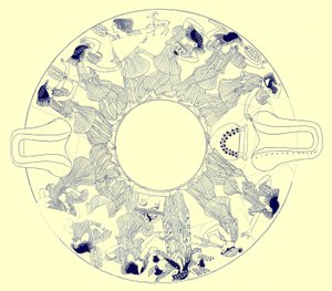 Dance of maenads to Dionysos, illustration från grekiska vassmålningar av J. E. Harrison och D. S. MacColl, publicerad 1894 (digitalt förbättrad bild)