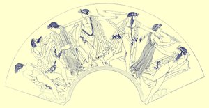 Revel av Brygos, illustration från Greek Vase Paintings av J. E. Harrison och D. S. MacColl, publicerad 1894 (digitalt förbättrad bild) av after English School
