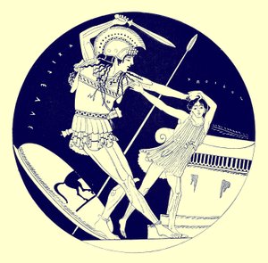 The Death of Troilos, illustration från grekiska vasmålningar av J. E. Harrison och D. S. MacColl, publicerad 1894 (digitalt förbättrad bild)