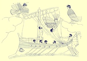Ulysses and the Sirens, illustration från grekiska vassmålningar av J. E. Harrison och D. S. MacColl, publicerad 1894 (digitalt förbättrad bild)