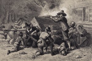 Virginians försvarar sig mot indianer av after Felix Octavius Carr Darley