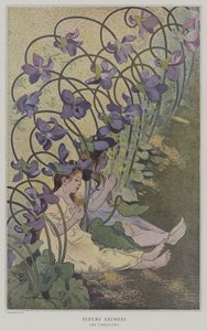 Anime blommor. Violerna. (Animerade blommor: lila)