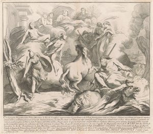 The Prima Macchina for the Chinea of 1742: The Contest of Neptune and Minerva av after François Hutin Miguel de Sorellò