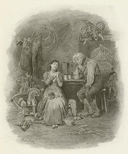 Caleb Plummer och hans blinda dotter av after Frederick Barnard