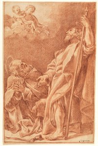 Madonnan och barnet med Sts Antony Abbot och James the Greater av after Giovanni Lanfranco