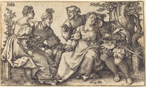 Två älskande par med clown av after Hans Sebald Beham