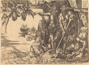Den rike mannen bärs bort av djävulen av after Heinrich Aldegrever