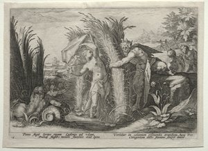 Pan förföljer Syrinx av after Hendrick Goltzius