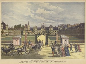 Frankrikes presidents ankomst till Palais de Fontainebleau