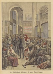 Italienska emigranter till Amerika vid Gare Saint-Lazare av after Henri Meyer