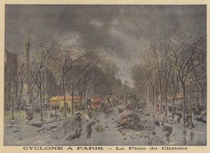 Stormskador på Place du Chatelet, Paris av after Henri Meyer