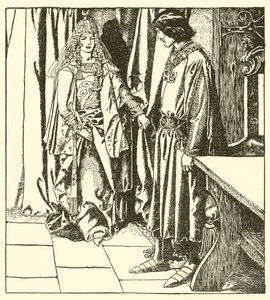 Drottning Morgana dyker upp för Sir Launcelot av after Howard Pyle