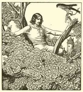 Sir Launcelot klättrar för att fånga damfalken av after Howard Pyle