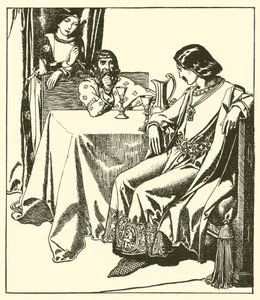 Sir Launcelot sitter med Sir Hilaire och Croisette av after Howard Pyle