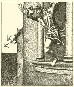 Sir Tristram hoppar in i havet av after Howard Pyle