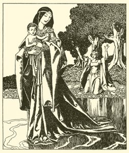 Lady Nymue bär bort Launcelot i sjön