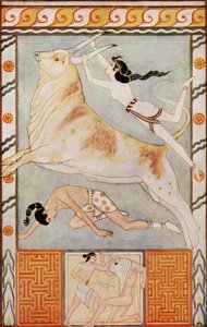 The Bull Baiters, illustration från "Myths of Crete and Pre-Helenic Europe" av Donald A. Mackenzie, publicerad 1917