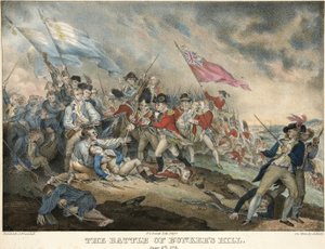Slaget vid Bunkers Hill, 17 juni 1775, graverad av Alfred Hoffy (ca 1790-1860), pub. 1786 (handfärgad gravyr) av after John Trumbull