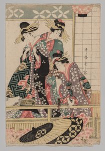 Yoshiwara kvinnor tittar in på gatan på våren av after Kitagawa Utamaro