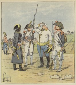 Bonaparte förhör en fet fånge österrikisk major av after Louis Charles Bombled