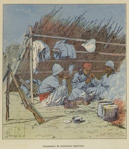 Algeriska skärmytslingar läger av after Louis Charles Bombled