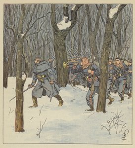 Bajonettladdning, i skogen, av Sarthes mobiler av after Louis Charles Bombled