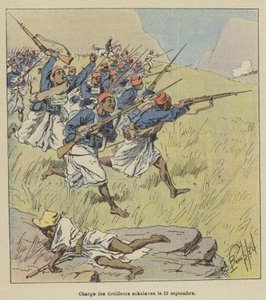 Åtal mot Sakalave-skärmytsarna den 19 september av after Louis Charles Bombled