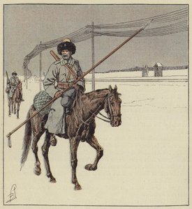 Amurkosacker som vaktar den transsibiriska järnvägen av after Louis Charles Bombled