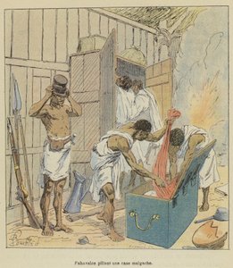 Fahavalos kastar en madagaskisk låda av after Louis Charles Bombled