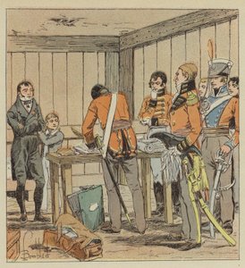 Hudson-Lowe söker igenom Las-Cases tidningar av after Louis Charles Bombled