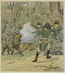 Kejsaren jagar vildsvin i skogen Marly av after Louis Charles Bombled