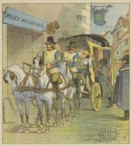 Kejsaren sätter sig i Marie-Louises bil av after Louis Charles Bombled