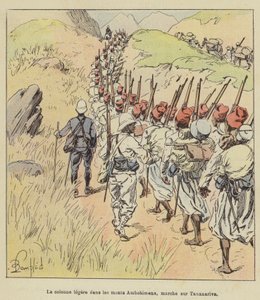 Ljuspelaren i Ambohimena-bergen, marscherar på Tananarive av after Louis Charles Bombled
