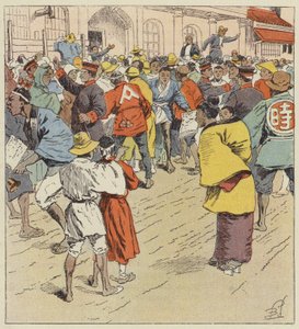 Folkmassan väntar på nyheter om kriget framför Figi-Humpo av after Louis Charles Bombled