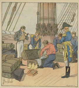Den engelske amiralen inventerar Napoleons bagage av after Louis Charles Bombled