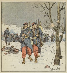 Kvartermästaren Delorme, sårad, drog sig tillbaka under kulorna av after Louis Charles Bombled