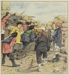 Kineserna bombarderar legationerna av after Louis Charles Bombled
