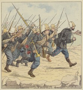 Marint infanteri på vägbanan Tien-Tsin av after Louis Charles Bombled
