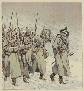 Tvångsmarsch av det ryska infanteriet i Manchuriet av after Louis Charles Bombled