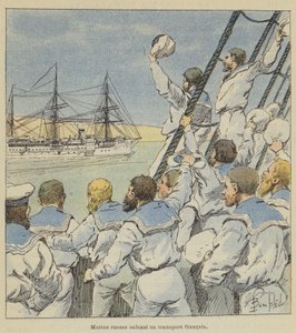 Ryska sjömän hälsar en fransk transport av after Louis Charles Bombled